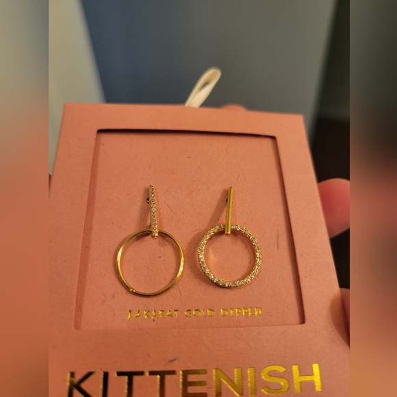 Kittenish Gold Rhinestone Drop Earrings - Picture 2 of 4